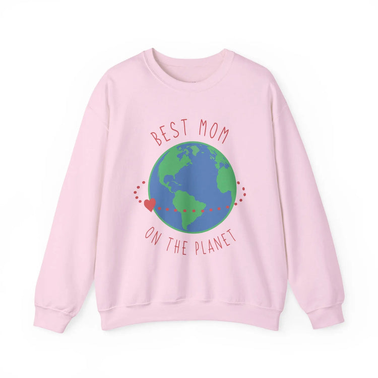 Best Mom in the World Crewneck Sweatshirt Cozy Mother’s Gift, Heartfelt Globe Design - Bold Printed Tees