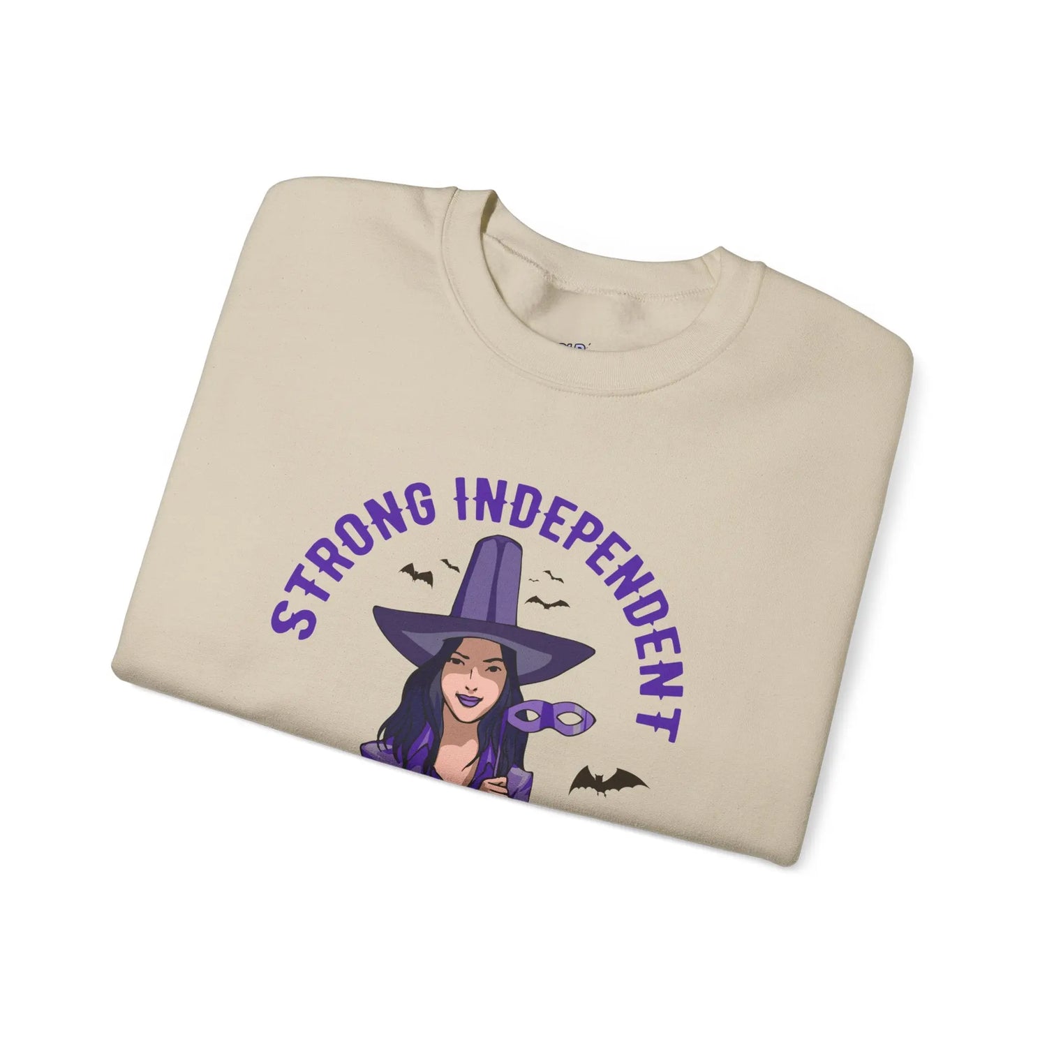 Strong Independent Witch Crewneck Sweatshirt | Halloween Cozy Graphic Pullover - Bold Printed Tees