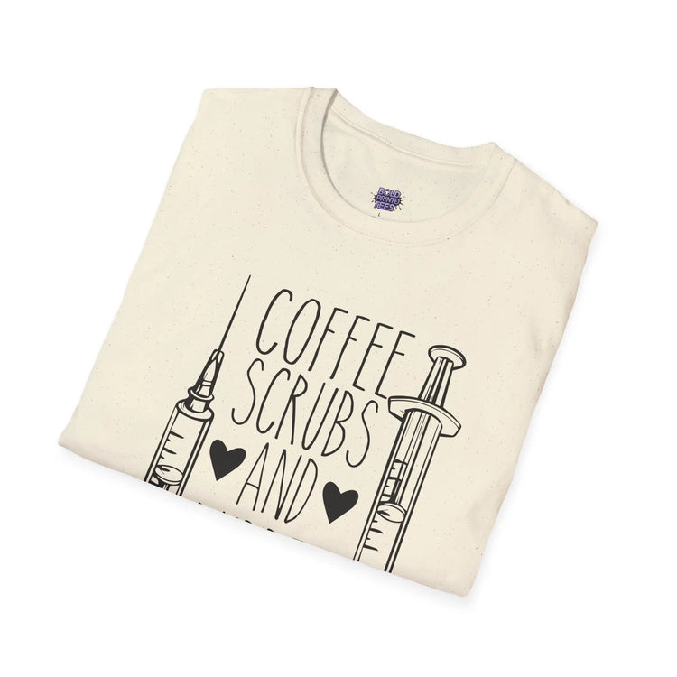 Coffee Scrubs and Rubber Gloves T-Shirt Funny Nurse Humor Tee, Medical Staff Gift, Healthcare Worker Shirt - Bold Printed Tees