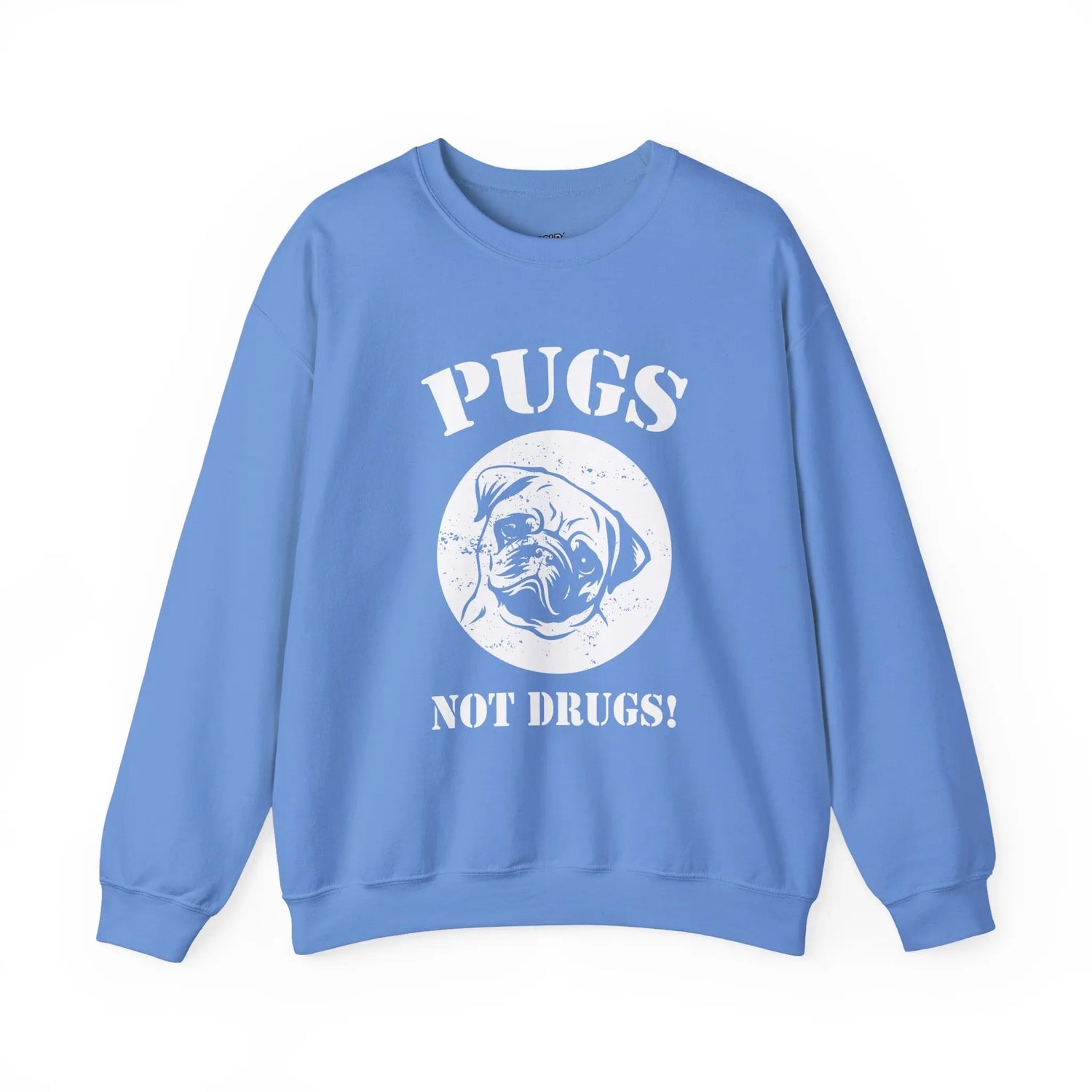 Pugs Not Drugs Sweatshirt Funny Dog Lover Crewneck, Cute Pug Graphic Pullover, Unisex Heavy Blend Sweater - Bold Printed Tees