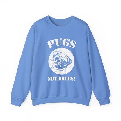 Pugs Not Drugs Sweatshirt Funny Dog Lover Crewneck, Cute Pug Graphic Pullover, Unisex Heavy Blend Sweater - Bold Printed Tees