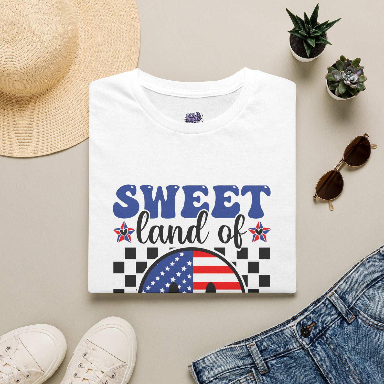 Sweet Land of Liberty T-Shirt Patriotic American Flag Graphic Tee - Bold Printed Tees