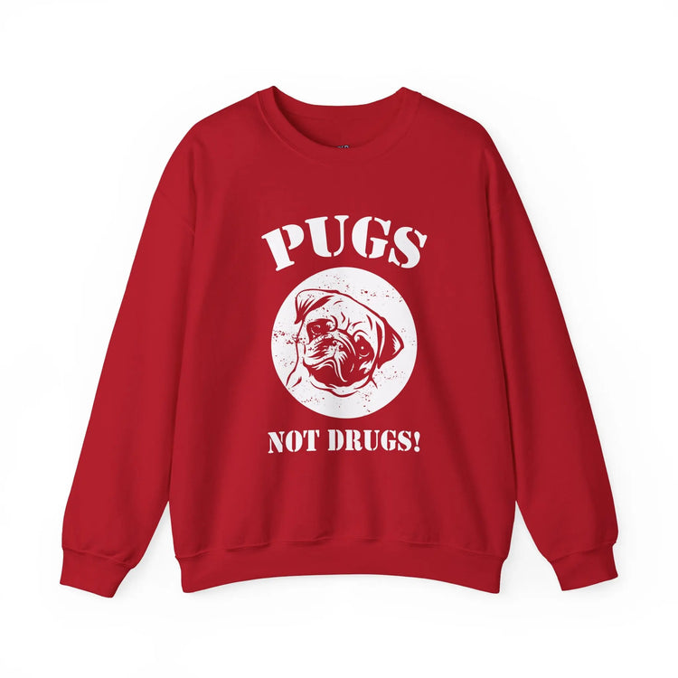 Pugs Not Drugs Sweatshirt Funny Dog Lover Crewneck, Cute Pug Graphic Pullover, Unisex Heavy Blend Sweater - Bold Printed Tees