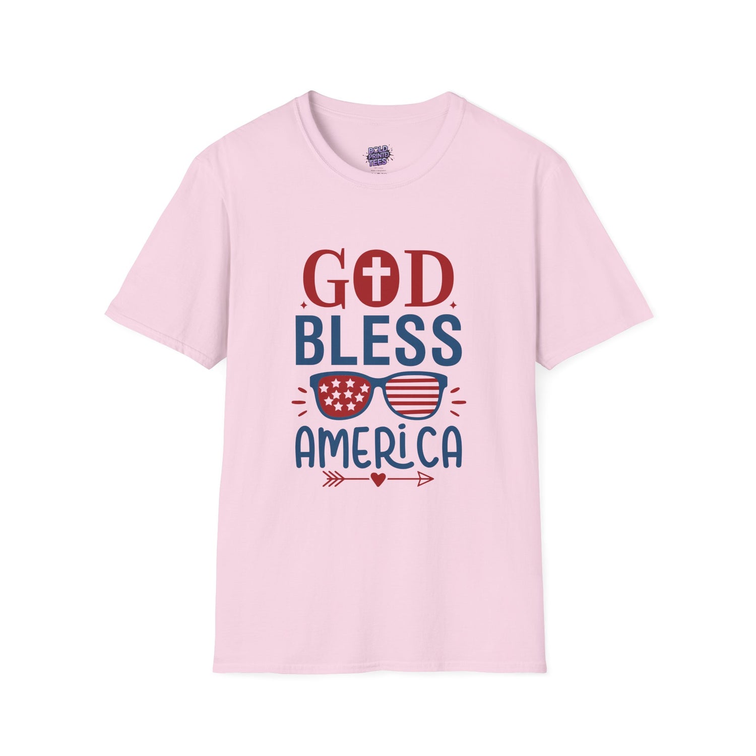 God Bless America T-Shirt — Patriotic Christian Tee with Cross & Flag Graphics - Bold Printed Tees