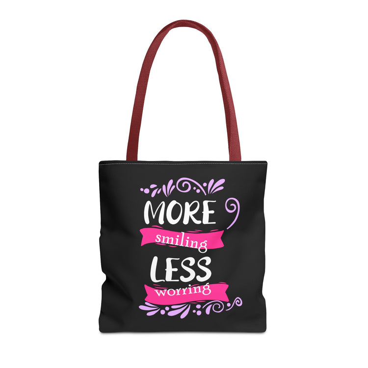 More Smiling Less Worrying Tote Bag - Bold Printed Tees