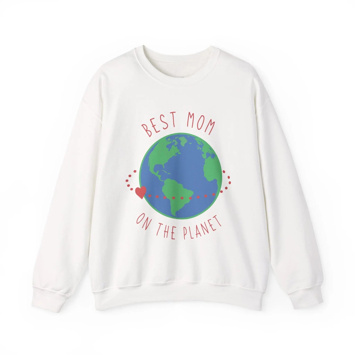 Best Mom in the World Crewneck Sweatshirt Cozy Mother’s Gift, Heartfelt Globe Design - Bold Printed Tees