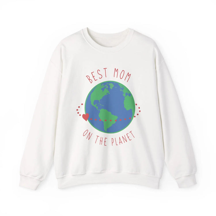 Best Mom in the World Crewneck Sweatshirt Cozy Mother’s Gift, Heartfelt Globe Design - Bold Printed Tees