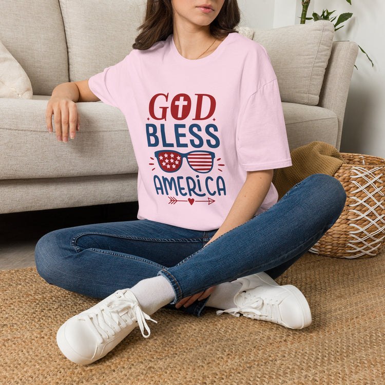 God Bless America T-Shirt — Patriotic Christian Tee with Cross & Flag Graphics - Bold Printed Tees