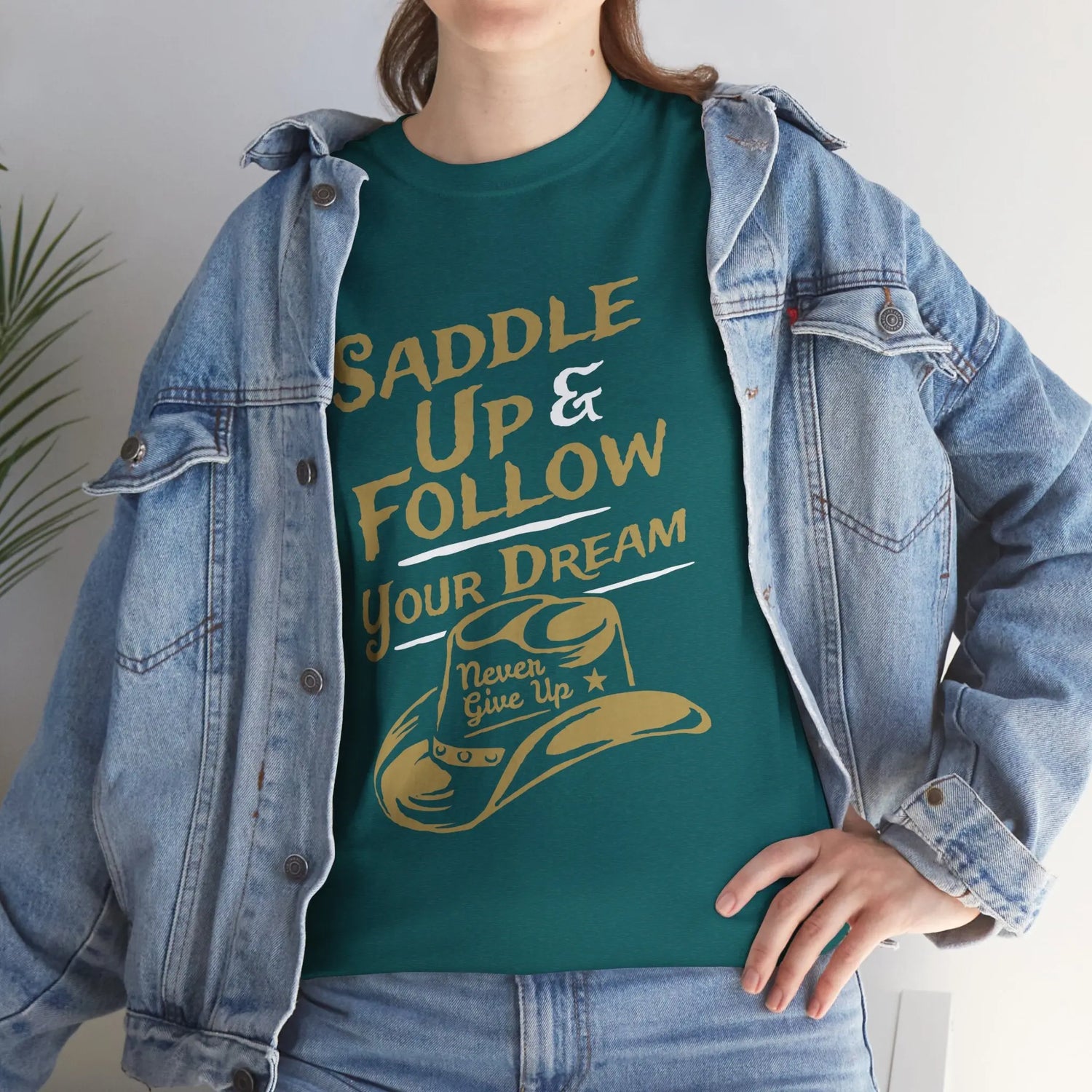 Saddle Up and Follow Your Dream Cowboy Graphic Tee | Inspirational T-Shirt - Bold Printed Tees