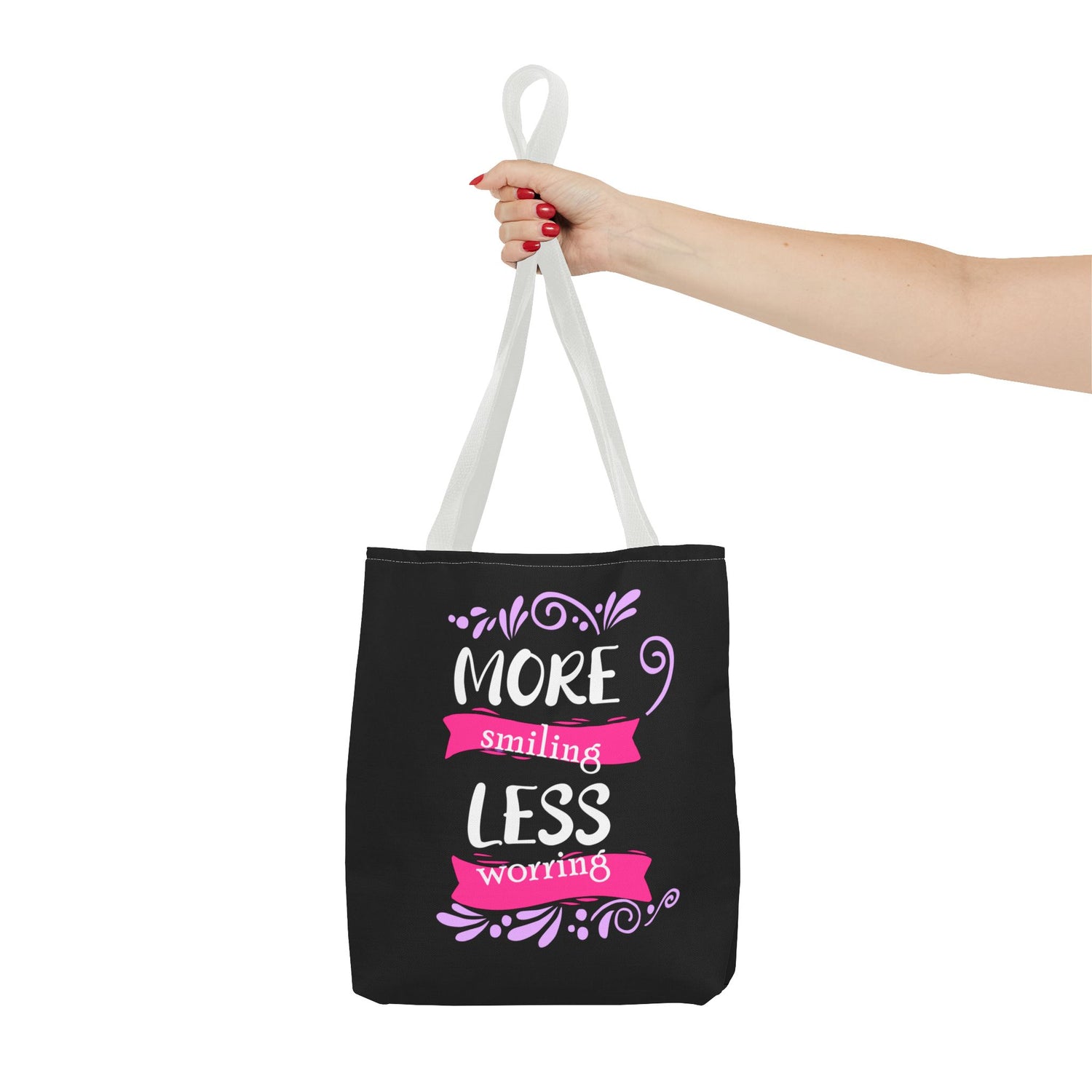 More Smiling Less Worrying Tote Bag - Bold Printed Tees