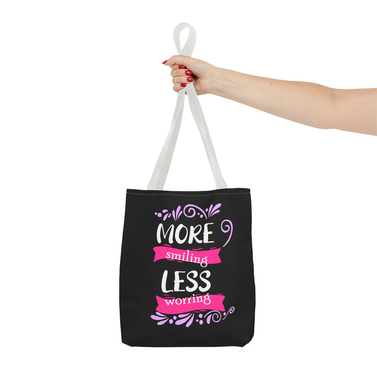 More Smiling Less Worrying Tote Bag - Bold Printed Tees