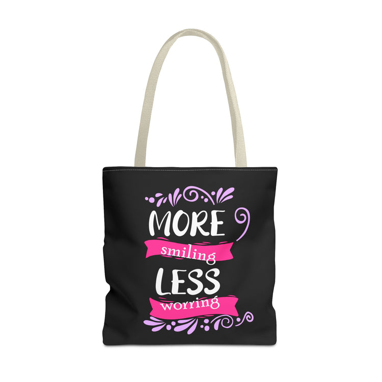 More Smiling Less Worrying Tote Bag - Bold Printed Tees
