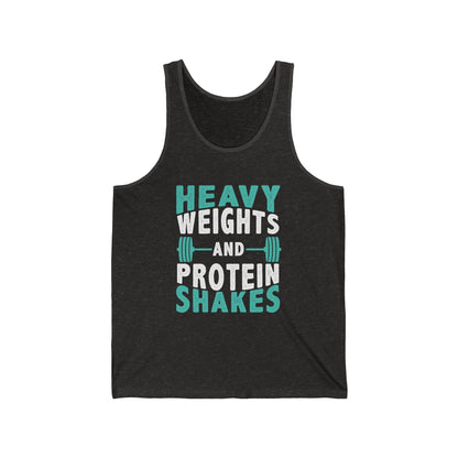 Heavy Weights And Protein Shakes Gym Fitness Unisex Jersey Tank