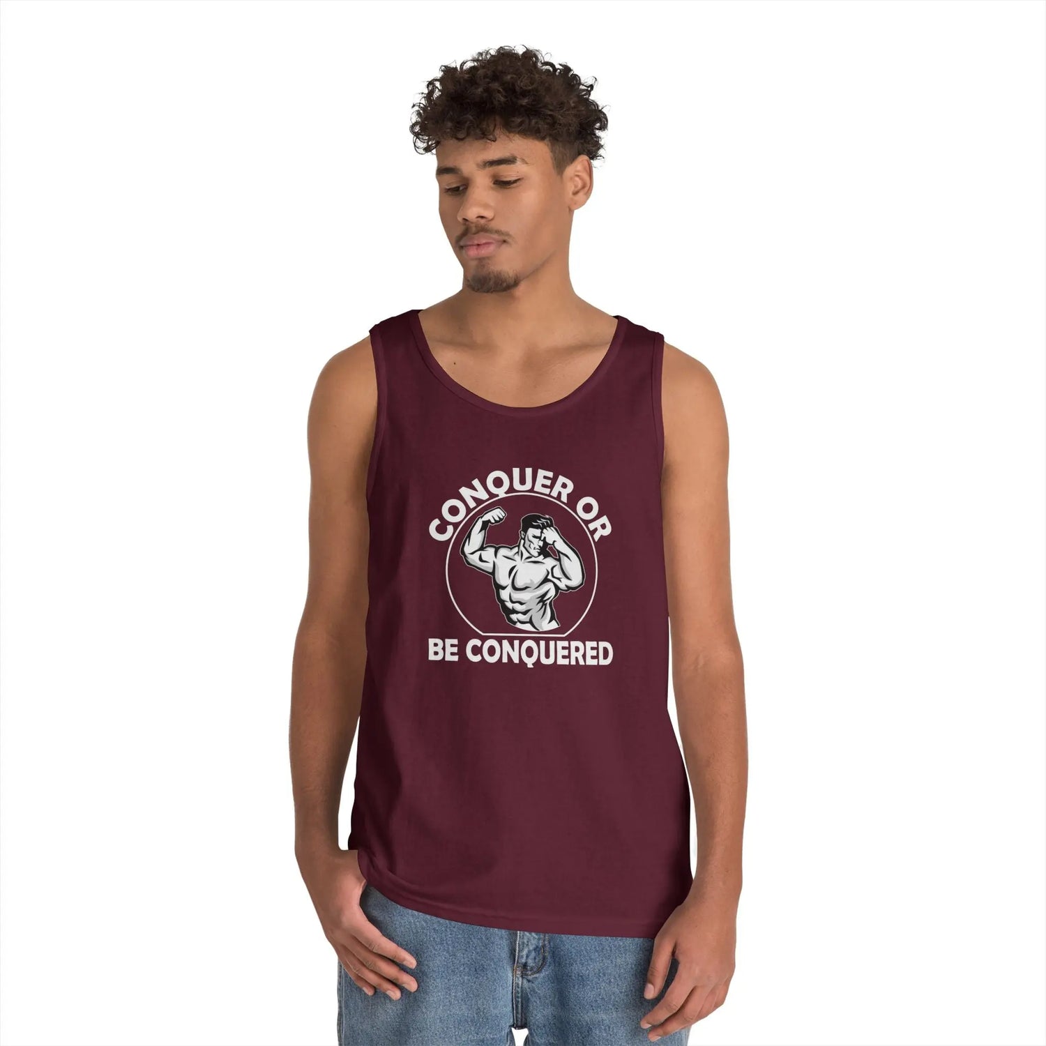 Conquer or Be Conquered Gym Tank Top | Motivational Workout Muscle Shirt - Bold Printed Tees