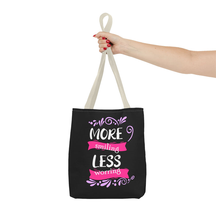 More Smiling Less Worrying Tote Bag - Bold Printed Tees