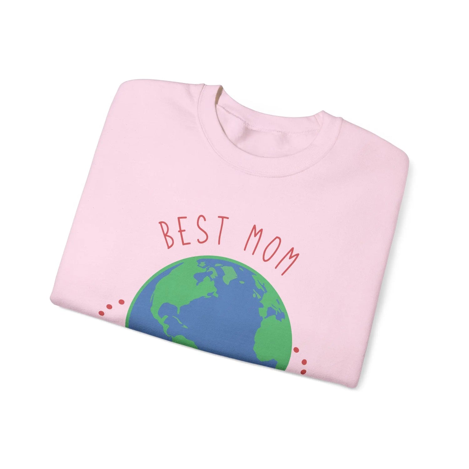 Best Mom in the World Crewneck Sweatshirt Cozy Mother’s Gift, Heartfelt Globe Design - Bold Printed Tees
