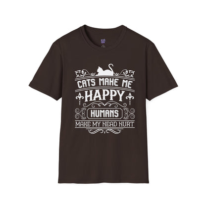 Cats Make Me Happy T-Shirt – Funny Cat Lover Tee, Gift for Cat Owners, Humorous Unisex Graphic Shirt
