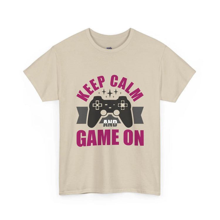 Keep Calm and Game On T-Shirt Funny Gamer Tee, Casual Gaming Graphic Shirt - Bold Printed Tees