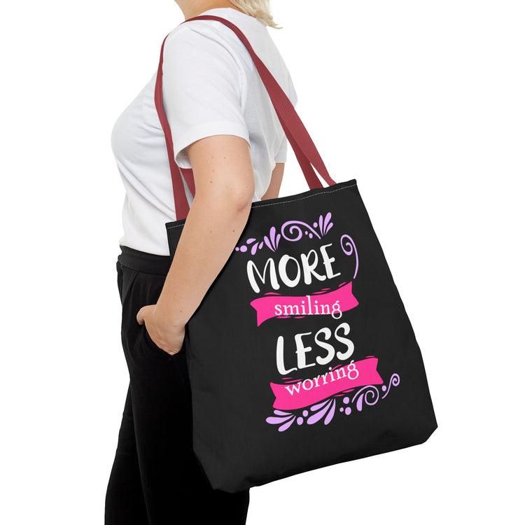 More Smiling Less Worrying Tote Bag - Bold Printed Tees