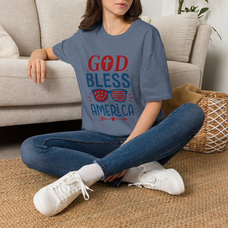 God Bless America T-Shirt — Patriotic Christian Tee with Cross & Flag Graphics - Bold Printed Tees