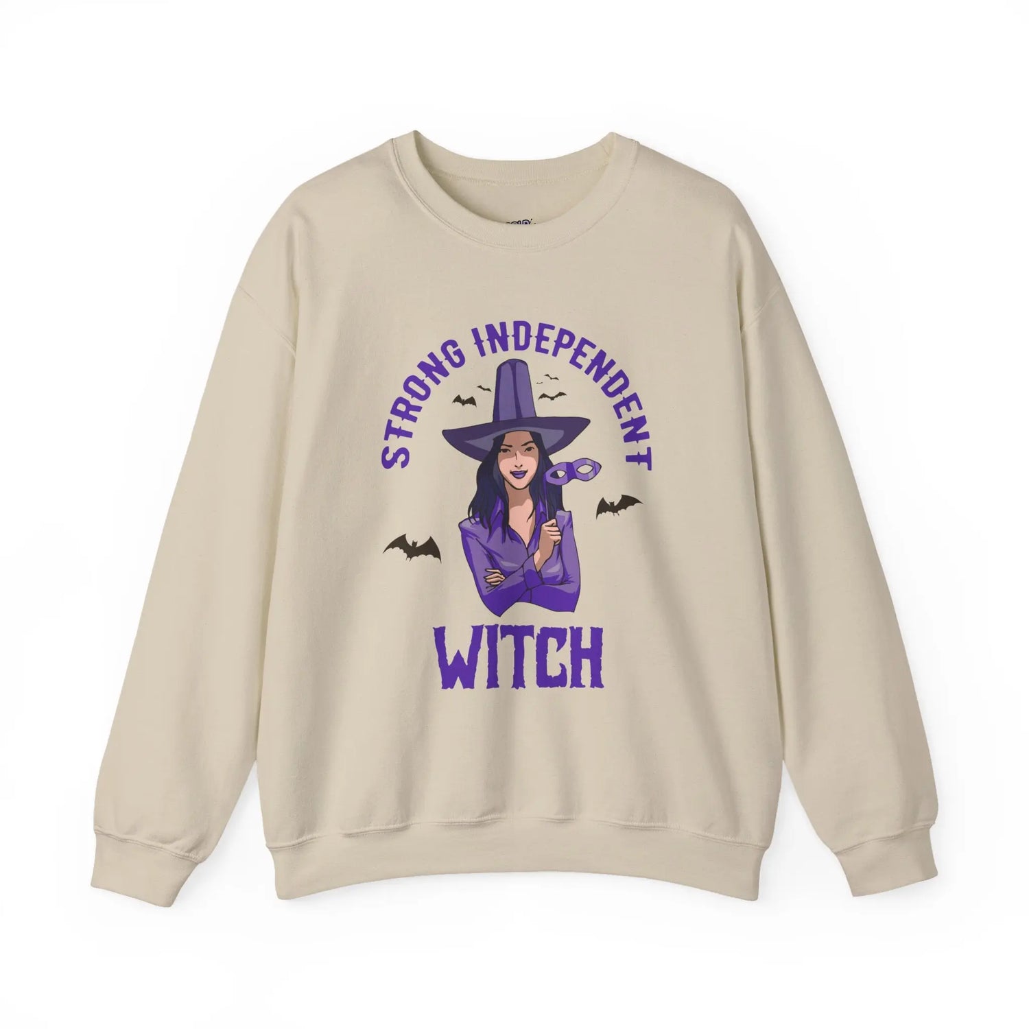 Strong Independent Witch Crewneck Sweatshirt | Halloween Cozy Graphic Pullover - Bold Printed Tees