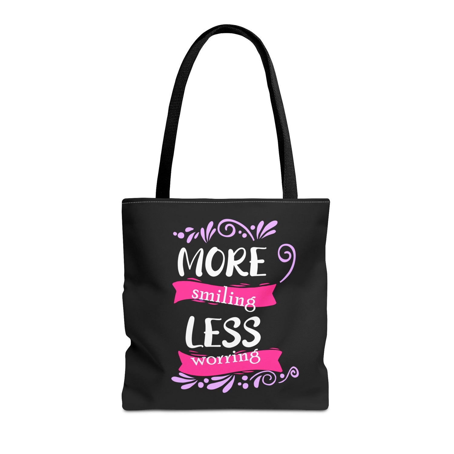 More Smiling Less Worrying Tote Bag - Bold Printed Tees
