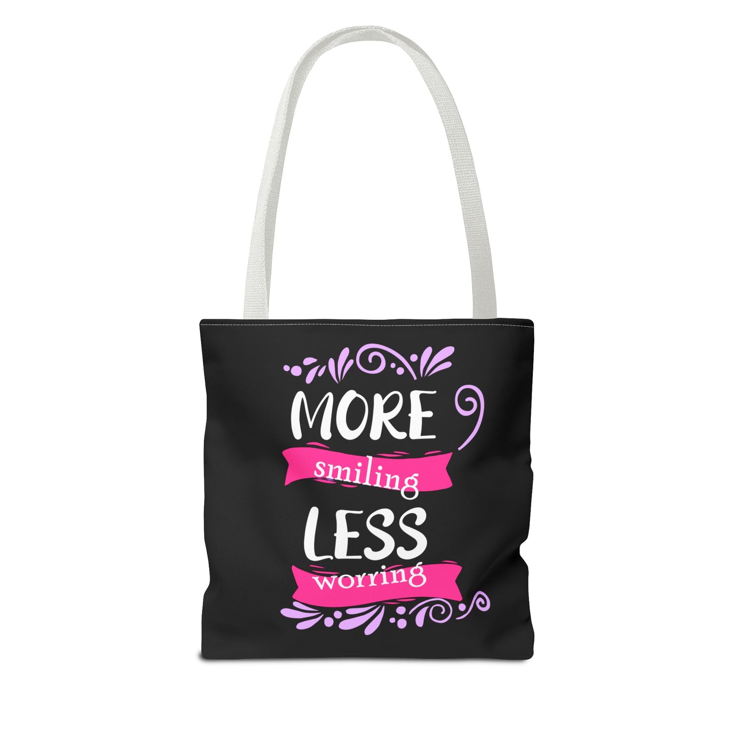 More Smiling Less Worrying Tote Bag - Bold Printed Tees