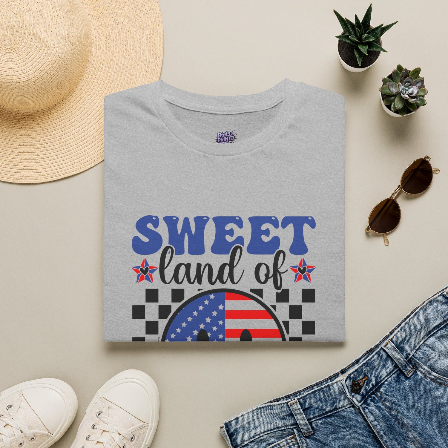 Sweet Land of Liberty T-Shirt Patriotic American Flag Graphic Tee - Bold Printed Tees