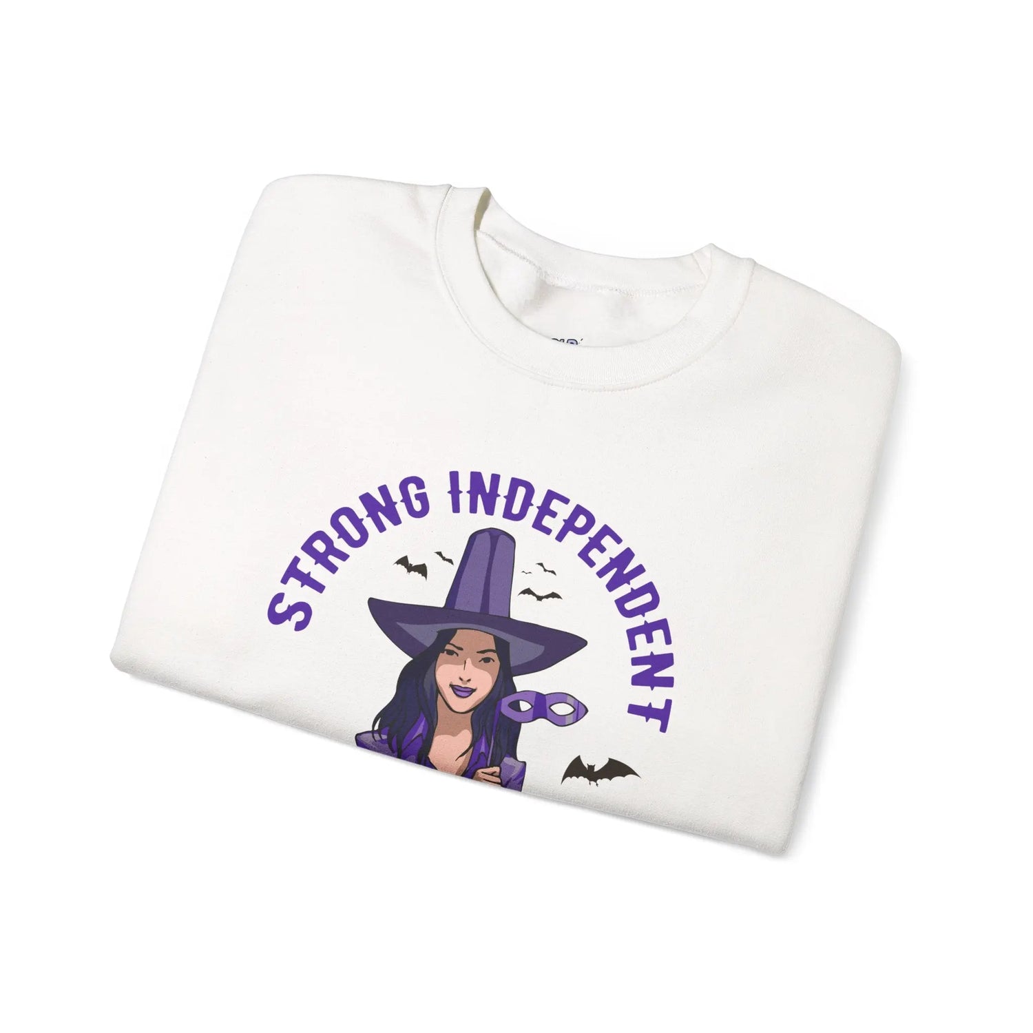 Strong Independent Witch Crewneck Sweatshirt | Halloween Cozy Graphic Pullover - Bold Printed Tees