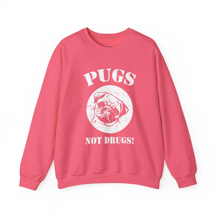 Pugs Not Drugs Sweatshirt Funny Dog Lover Crewneck, Cute Pug Graphic Pullover, Unisex Heavy Blend Sweater - Bold Printed Tees