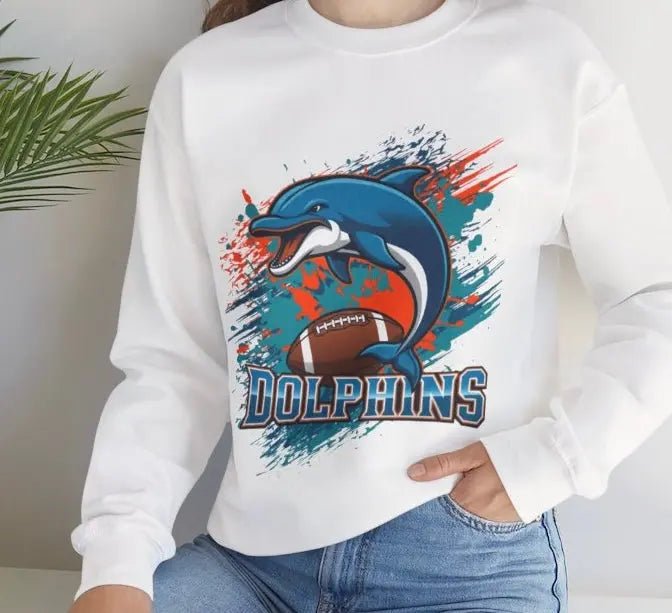 Bold Dolphin Miami Football Crewneck Sweatshirt - Bold Printed Tees