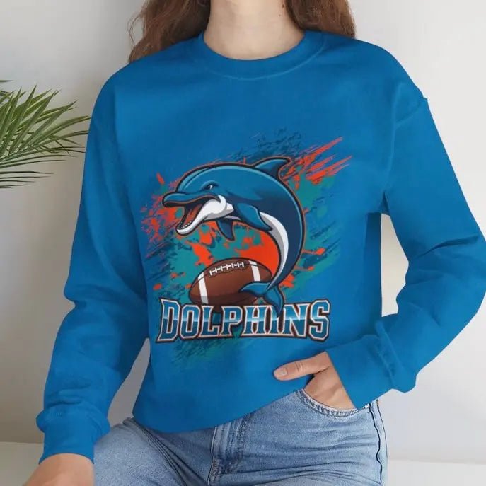 Bold Dolphin Miami Football Crewneck Sweatshirt - Bold Printed Tees