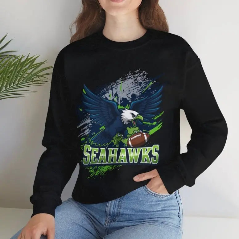 Fierce Hawk Seattle Football Seahawks Crewneck Sweatshirt - Bold Printed Tees