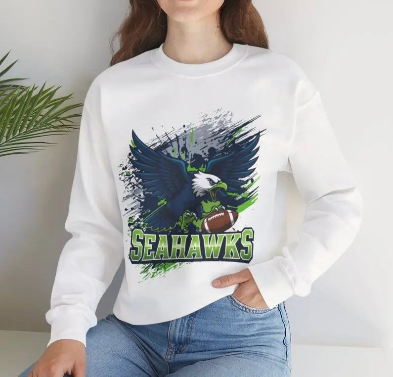 Fierce Hawk Seattle Football Seahawks Crewneck Sweatshirt - Bold Printed Tees