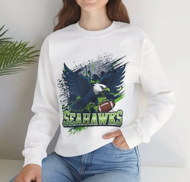 Fierce Hawk Seattle Football Seahawks Crewneck Sweatshirt - Bold Printed Tees