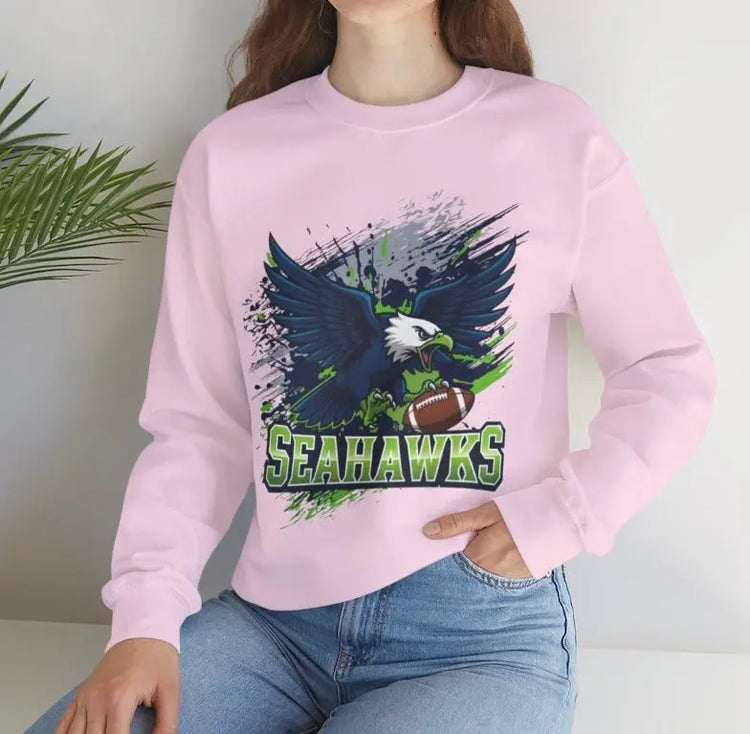 Fierce Hawk Seattle Football Seahawks Crewneck Sweatshirt - Bold Printed Tees