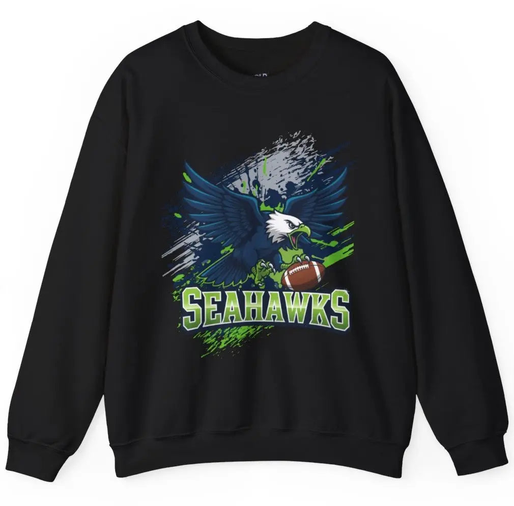 Fierce Hawk Seattle Football Seahawks Crewneck Sweatshirt - Bold Printed Tees