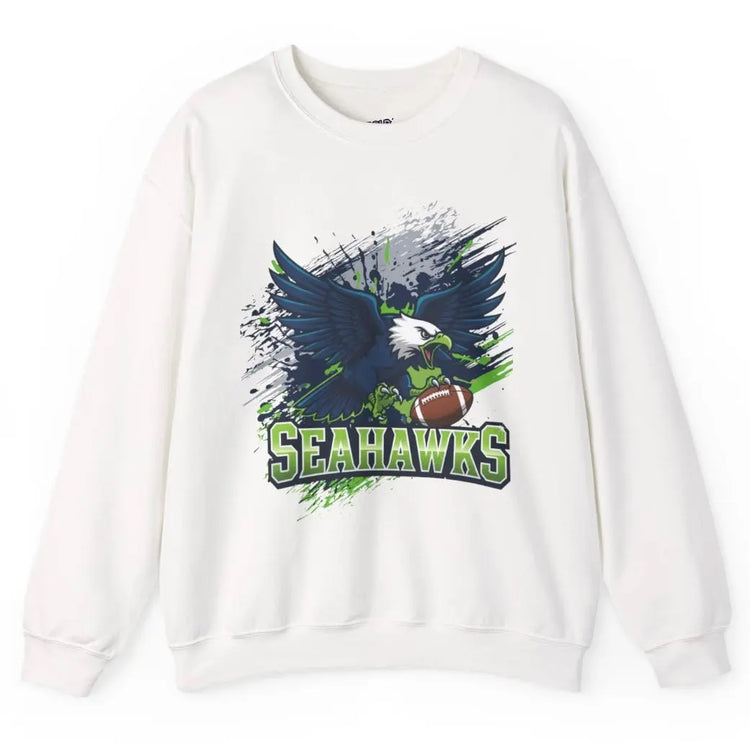Fierce Hawk Seattle Football Seahawks Crewneck Sweatshirt - Bold Printed Tees