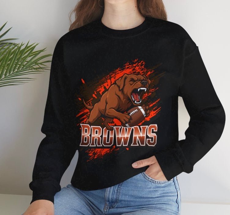 Browns Football Fierce Dog Cleveland Crewneck Sweatshirt - Bold Printed Tees