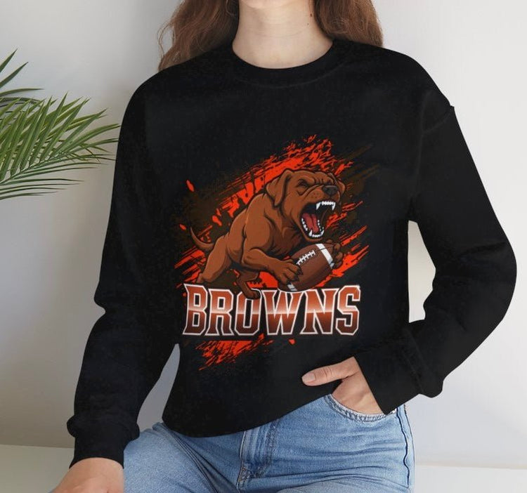 Browns Football Fierce Dog Cleveland Crewneck Sweatshirt - Bold Printed Tees