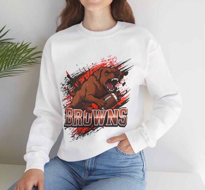 Browns Football Fierce Dog Cleveland Crewneck Sweatshirt - Bold Printed Tees