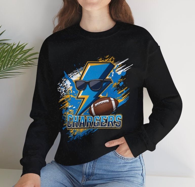 Chargers Football Lightning Bolt Design Los Angeles Crewneck Sweatshirt - Bold Printed Tees