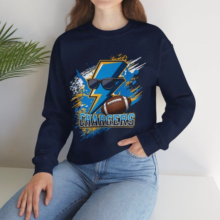 Chargers Football Lightning Bolt Design Los Angeles Crewneck Sweatshirt - Bold Printed Tees