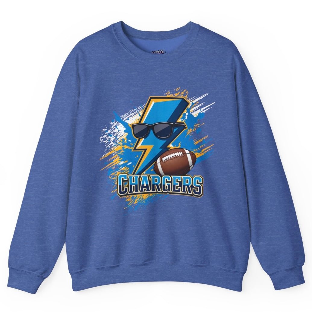 Chargers Football Lightning Bolt Design Los Angeles Crewneck Sweatshirt - Bold Printed Tees
