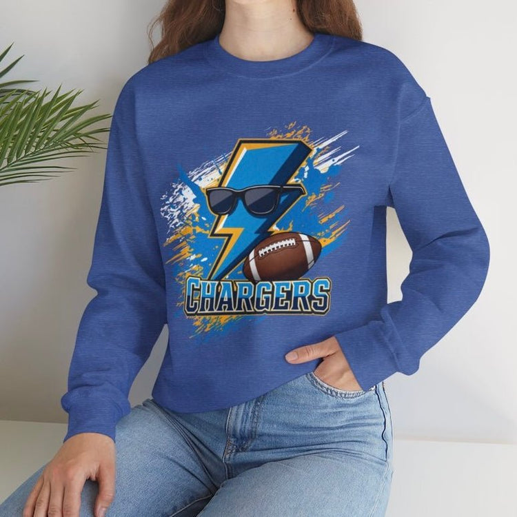 Chargers Football Lightning Bolt Design Los Angeles Crewneck Sweatshirt - Bold Printed Tees