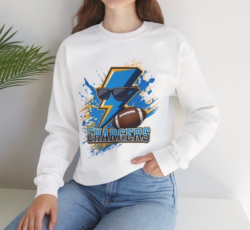 Chargers Football Lightning Bolt Design Los Angeles Crewneck Sweatshirt - Bold Printed Tees