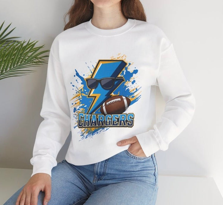 Chargers Football Lightning Bolt Design Los Angeles Crewneck Sweatshirt - Bold Printed Tees