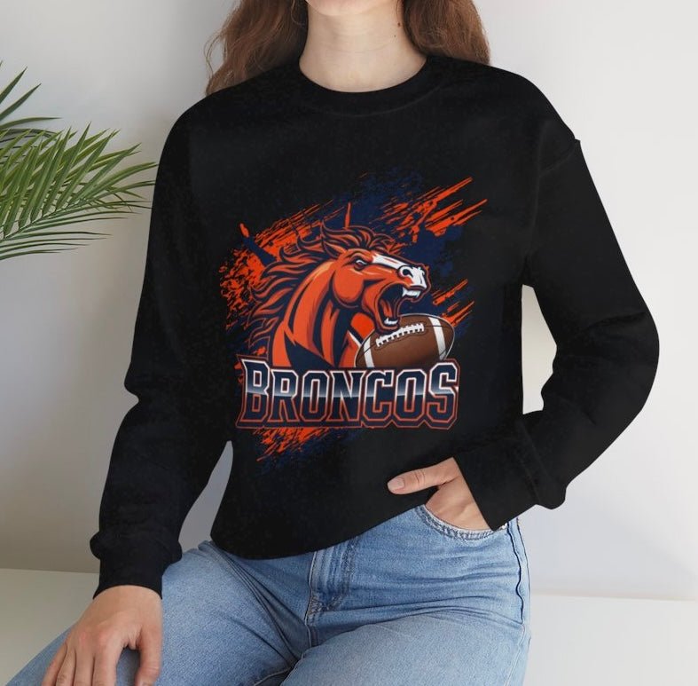 Broncos Football Sports Bronco Design Denver Crewneck Sweatshirt - Bold Printed Tees