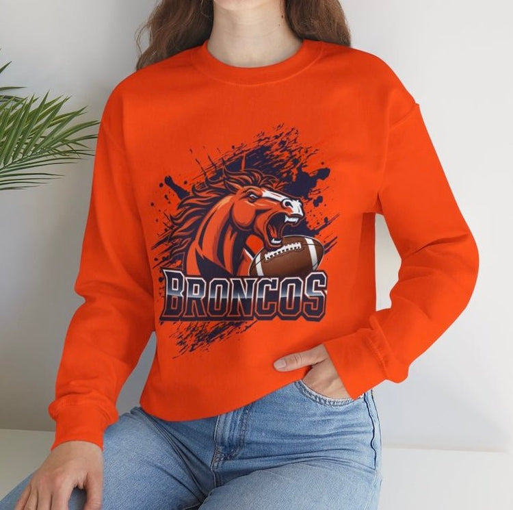 Broncos Football Sports Bronco Design Denver Crewneck Sweatshirt - Bold Printed Tees
