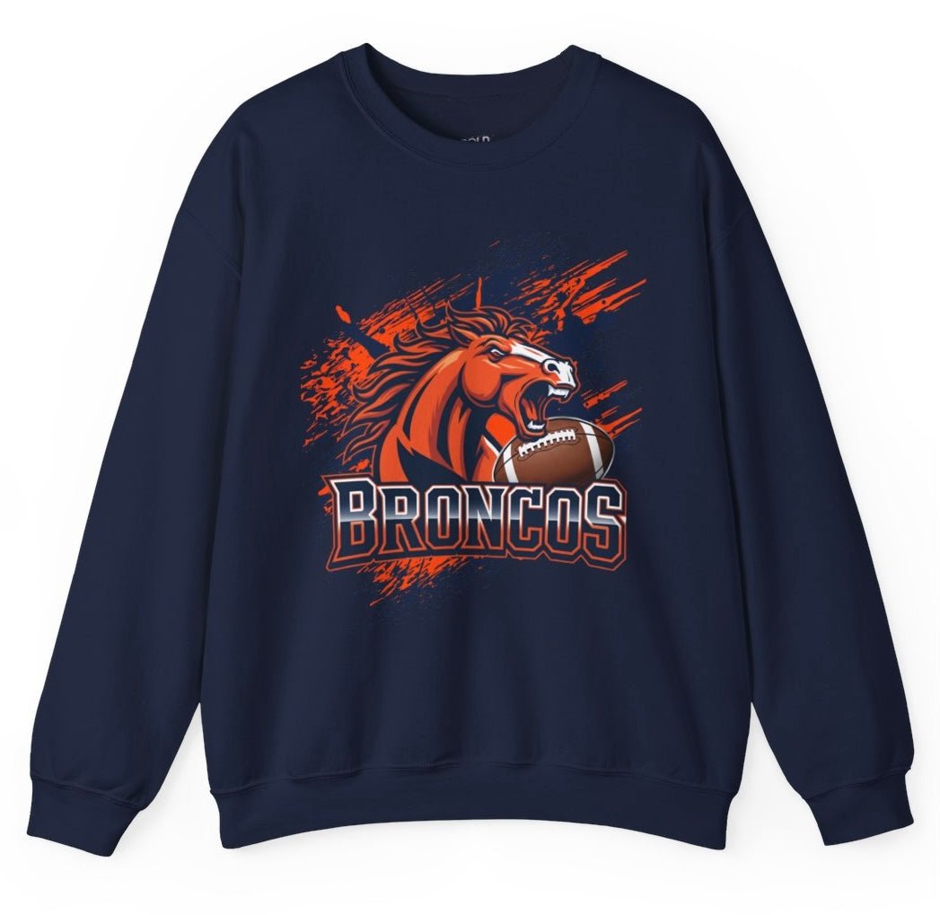 Broncos Football Sports Bronco Design Denver Crewneck Sweatshirt - Bold Printed Tees